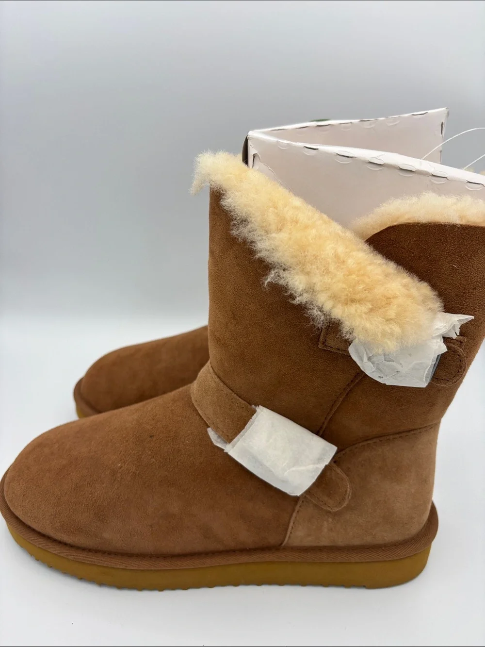 Kirklands Suede Shearling-Lined Buckle Boots - Chestnut - Size Women's 9